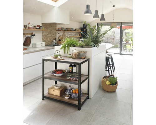 Stellingkast, opbergtafel, mat zwart, 88x90x45 cm, 3 houten planken, draagvermogen 525 kg