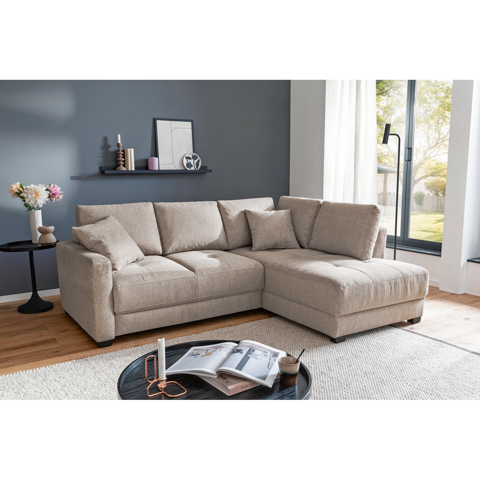 Ecksofa Pierre Stoff taupe, mit Boxspringfederung