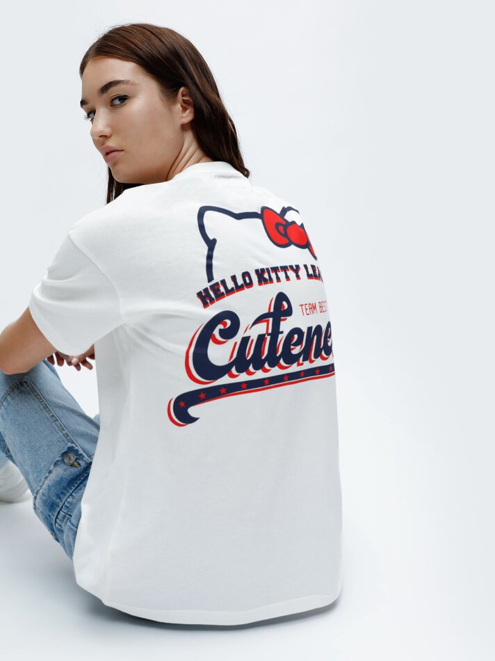 Camiseta estampada Hello Kitty ©Sanrio - Branca/Azul Marinho