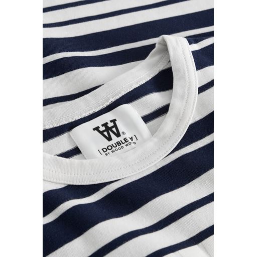 Wood Wood Logo Stribet T-shirt, Off White/Navy, M