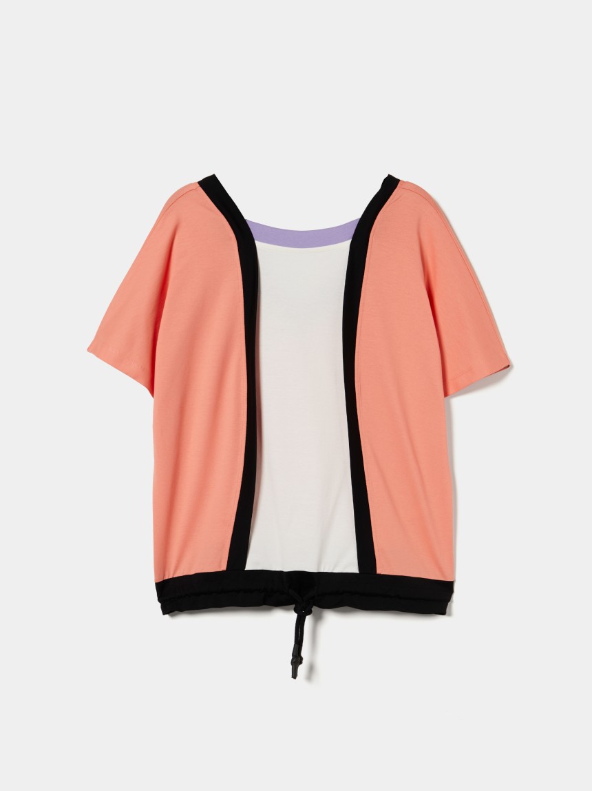 T-shirt color block com cintura ajustável