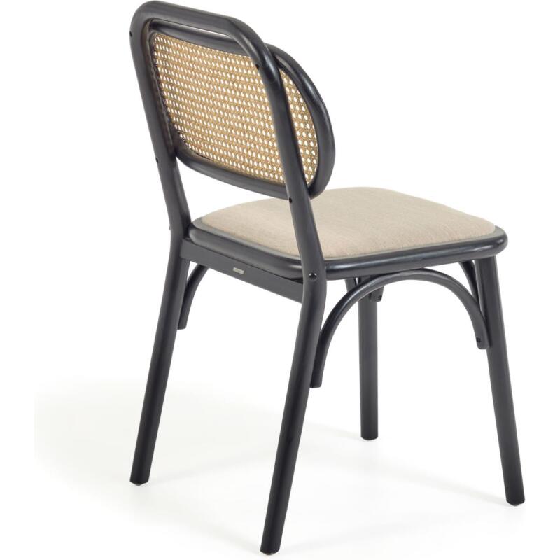 Chaise Doriane en bois d'orme massif finition laqué noir et siège en tissu