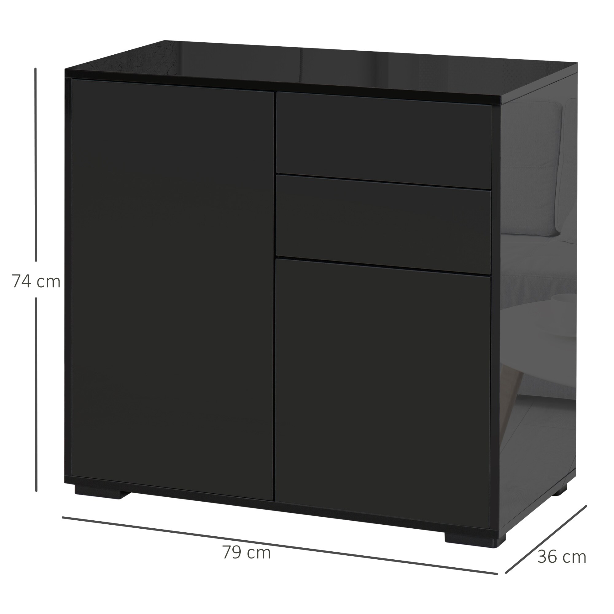 HOMCOM Sideboard mit Anti-Kippvorrichtung schwarz 79L x 36B x 74H cm