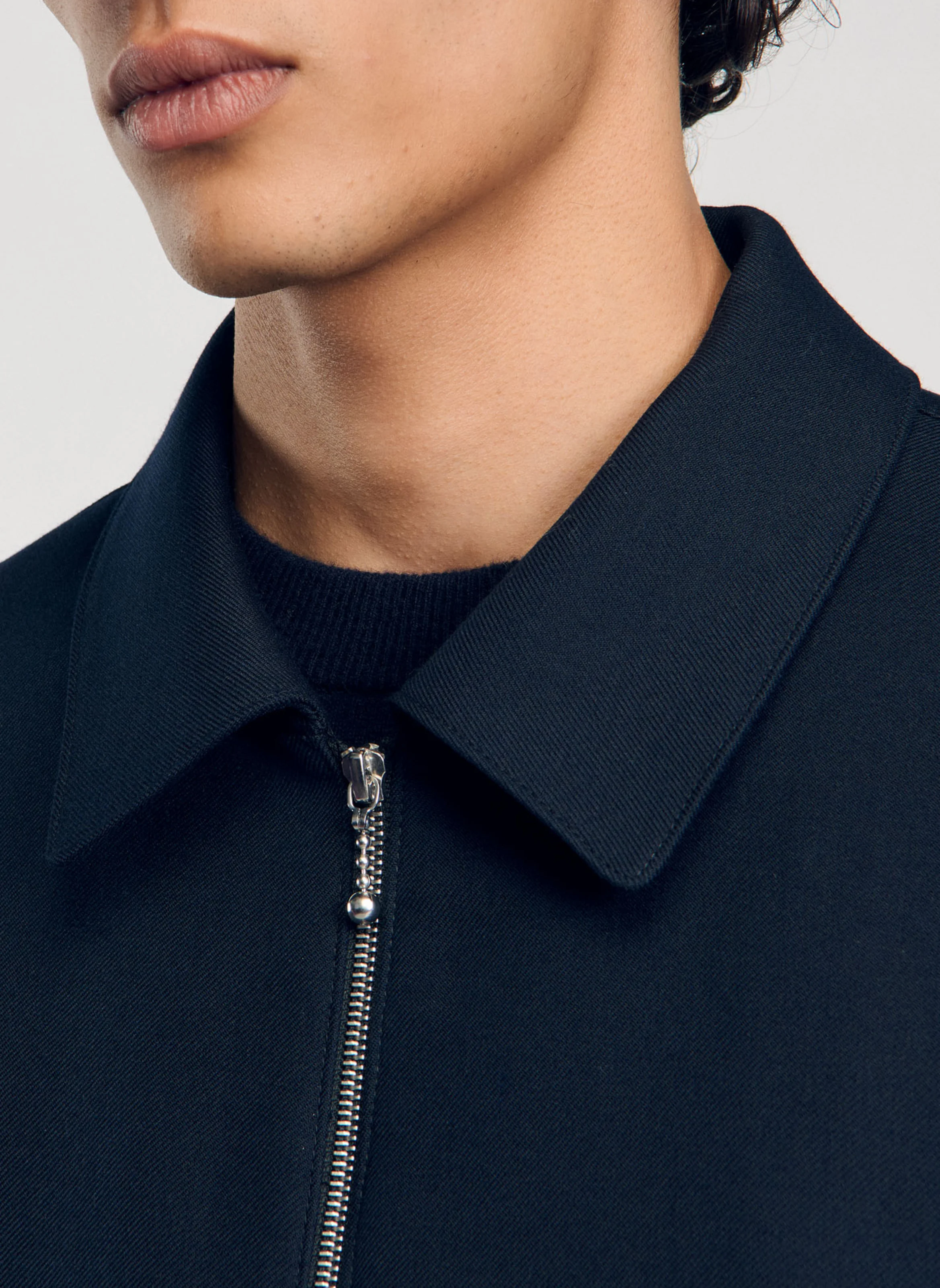 Veste col classique en laine mélangée | Bleu