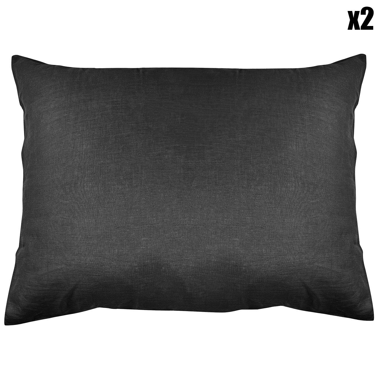 United by Perle de coton 2 Taies d'oreiller 100% Lin lavé anthracite