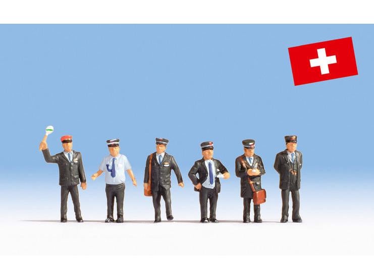 NOCH Figuren Schweizer Bahnpersonal 6 Stück, H0 Schweizer Bahnpersonal Figuren für H0 Modelleisenbahnen