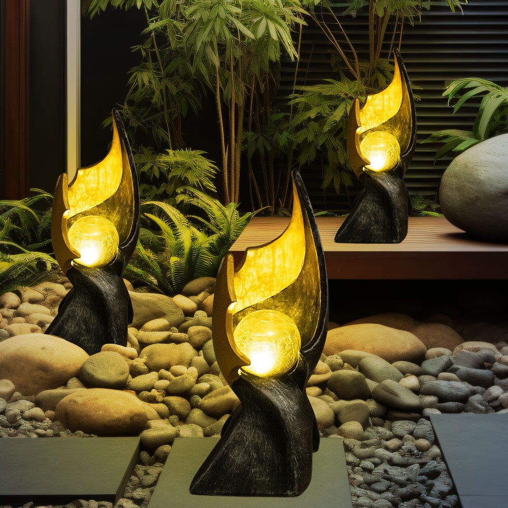 2x LED Solarleuchte, Flammen-Optik, Feuer-Effekt, Glas, H 36 cm