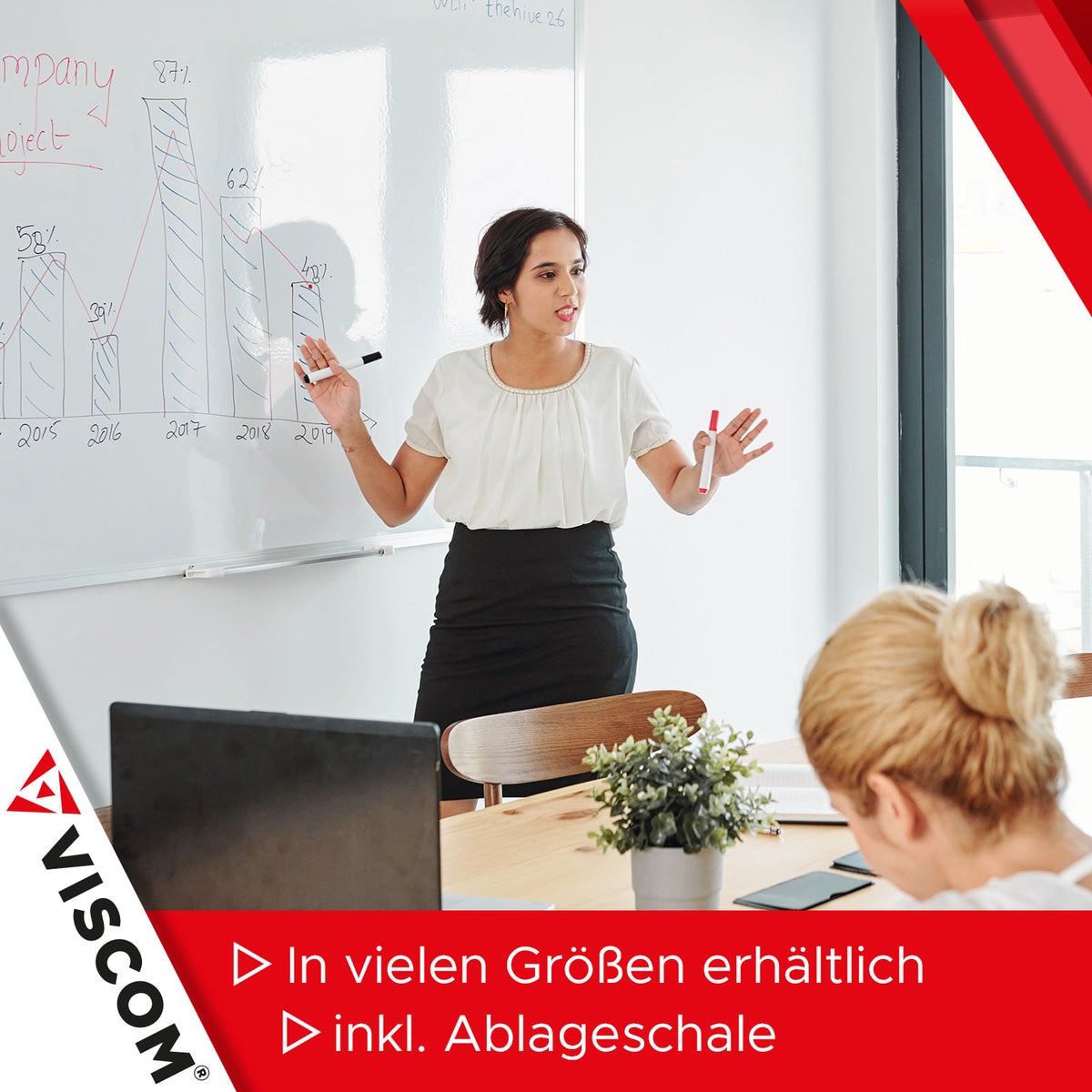 VISCOM Magnetisch Whiteboard - 75 x 110 cm - Magnetisch Bord voor Kantoor & Thuis - Krasbestendig & Beschrijfbaar Magneetwand - met Aluminium Frame - voor Portret en Landschap Formaat