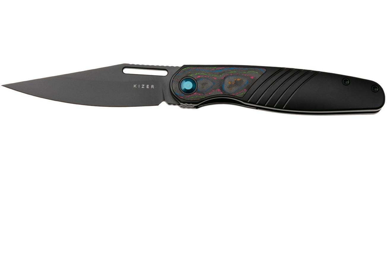 Kizer Raze KI3720A1 Matte DLC S45VN, Black Titanium Camo Carbon 80's Inlay, zakmes, Mark Perez design