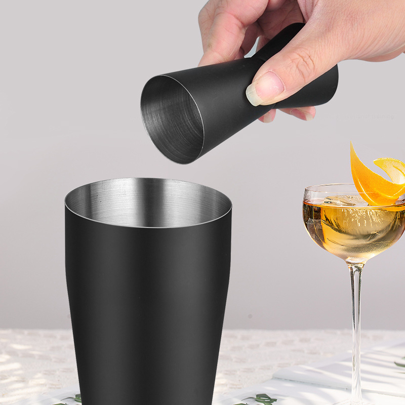 (8-tlg. Set) 0.6L Edelstahl Cocktail Mixer Bar Shaker Kit - Schwarz (Matt)
