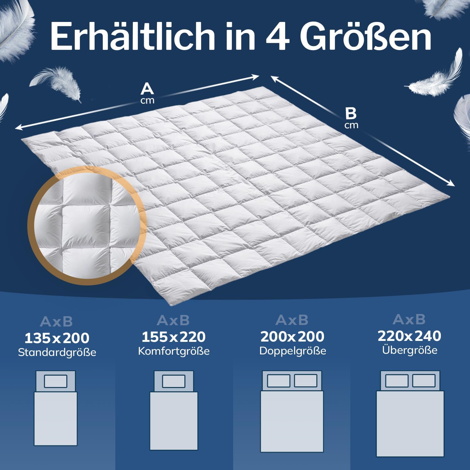 CALMONT - Daunen Bettdecke I Daunendecke 220x240 I 100% extra weiche Federn & Daunen | Fachärztlich geprüft für Allergiker | Oeko-Tex (220 x 240 m, Leichte Sommerdecke)