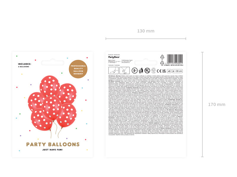 Rode Ballonnen Witte Stipjes 30cm 6st