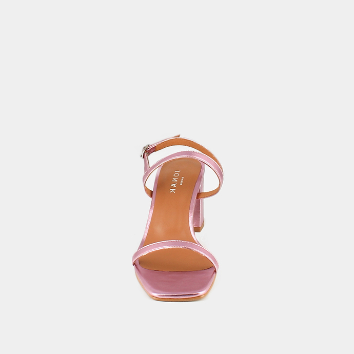 Sandales ouvertes à talons  en cuir metallisé rose