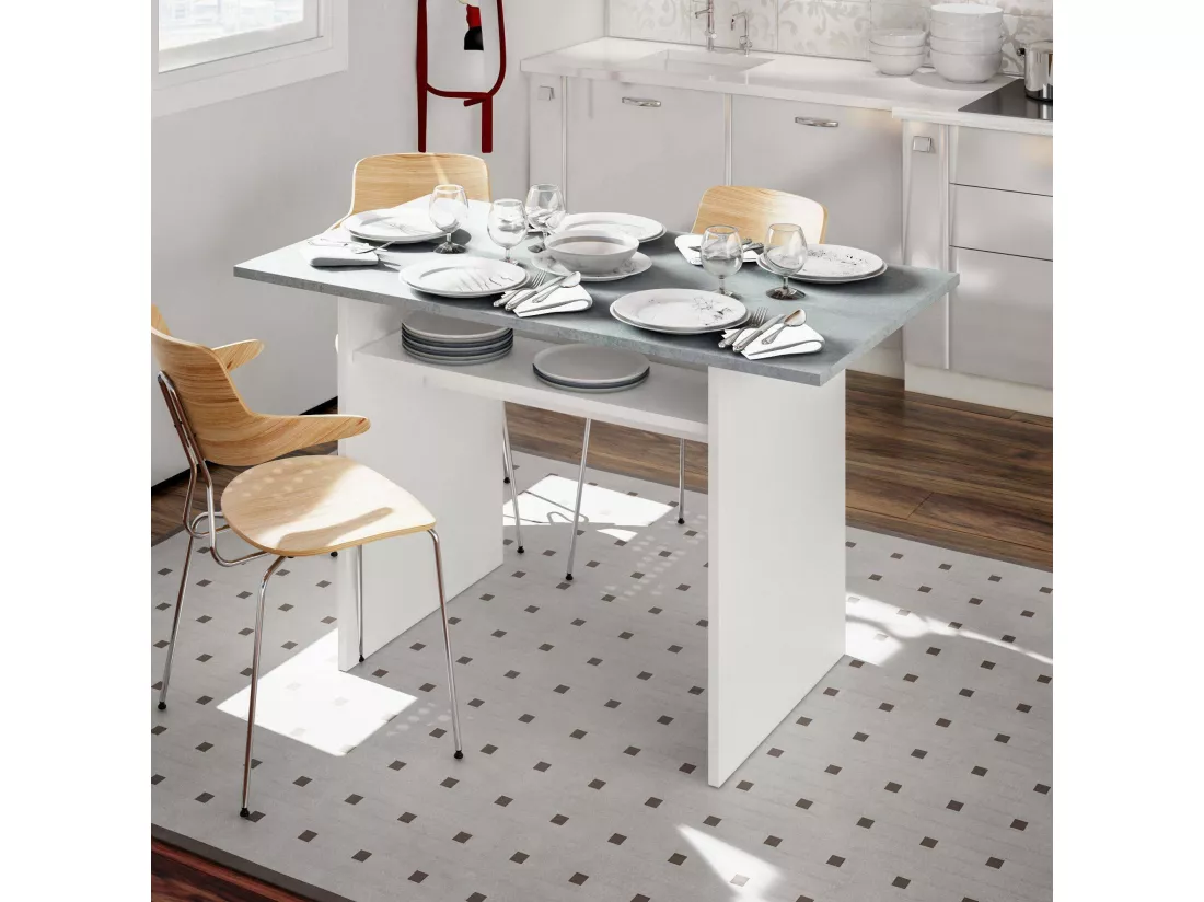 Table extensible Ddiaz, Etagère extensible avec ouverture rabattable, Table console d'appoint pliante, 120x35h77 cm, Blanc et Ciment