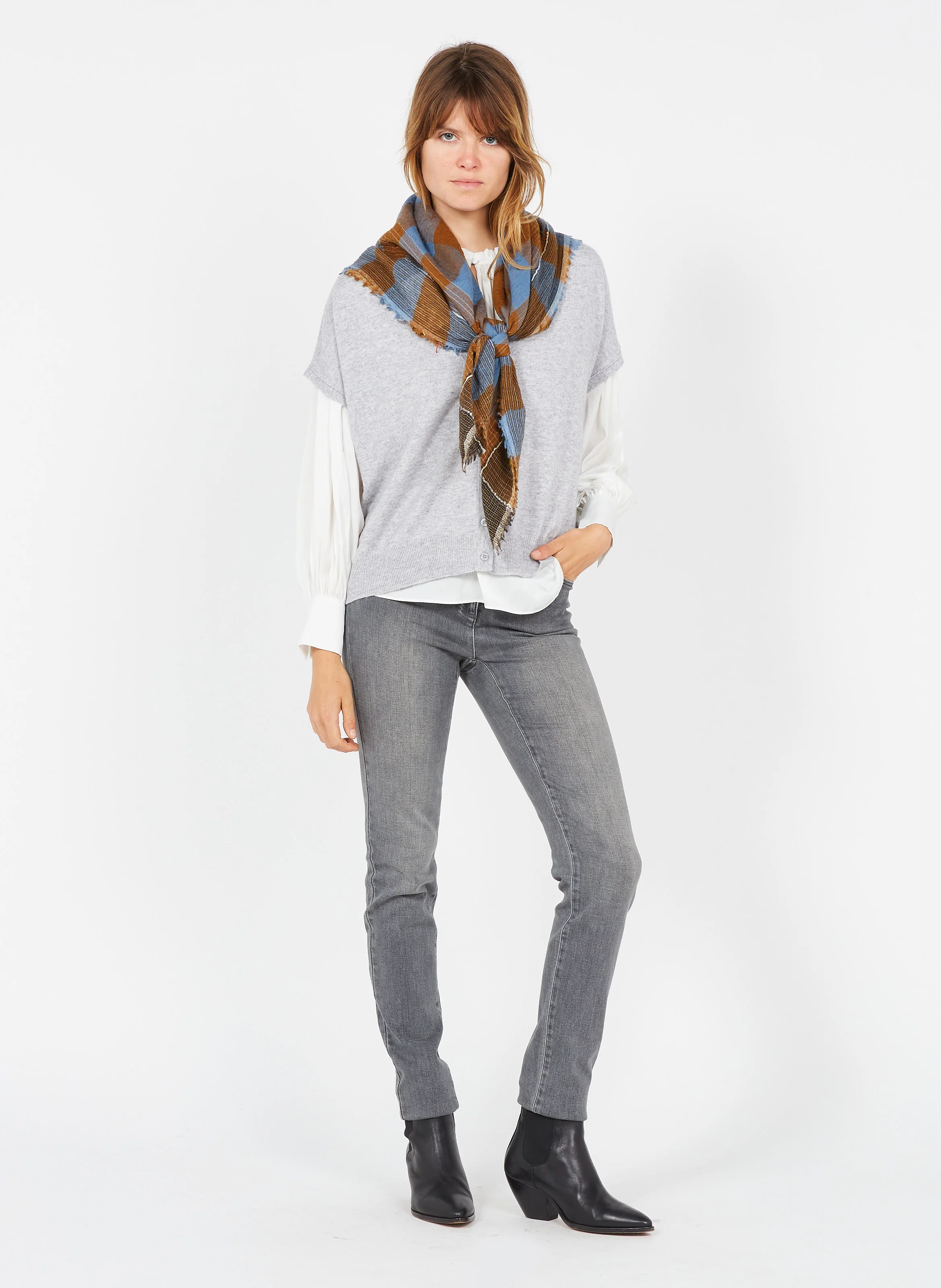 LEXIE - Gilet col V en laine mélangée | Gris