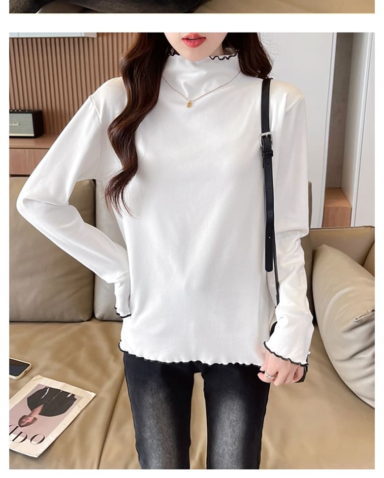 Jewie - T-shirt met lange mouwen en mockneck en effen sla-rand