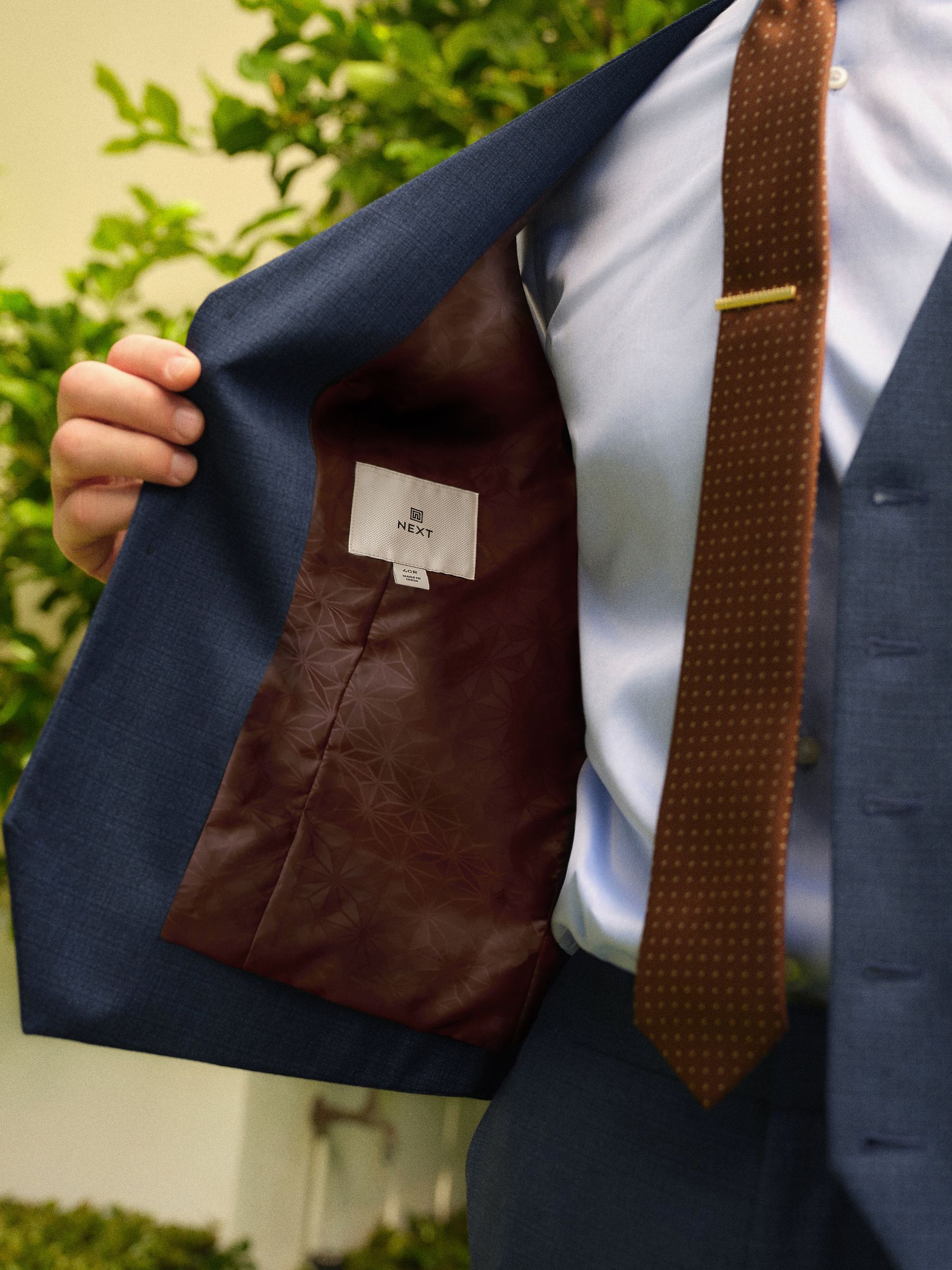 Blauw - Wollen kostuum met textuur: herenvest
