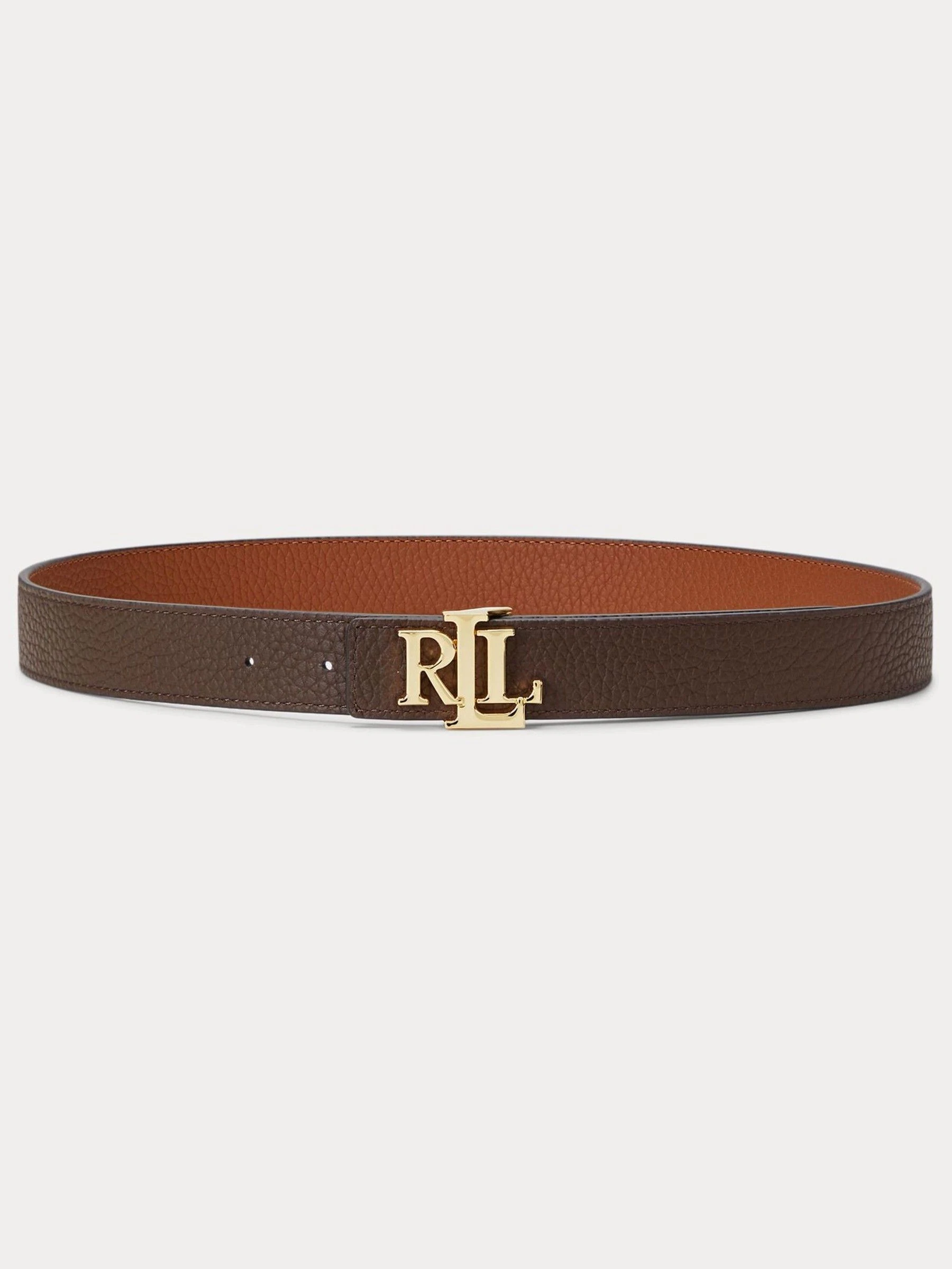 Lauren Tan/Dark Brown - Lauren Ralph Lauren 2.5cm Logo Reversible Pebbled Leather Belt