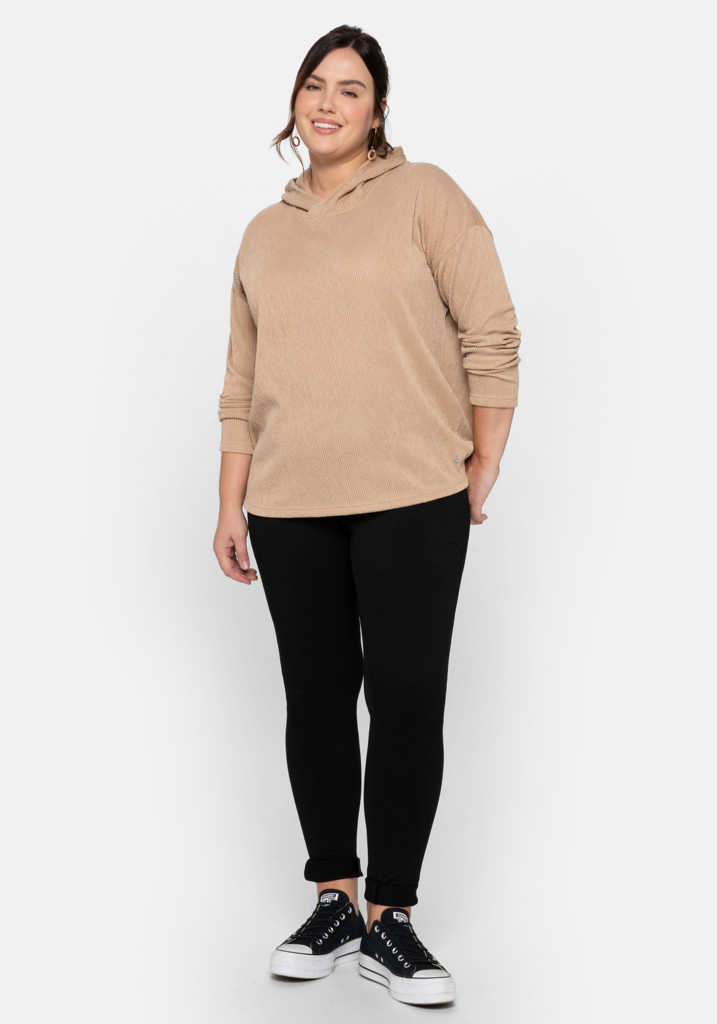 Langarmshirt in strukturierter Optik, mit Kapuze