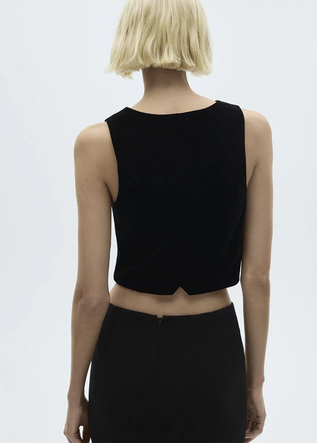 MANGO Cropped velvet waistcoat Black