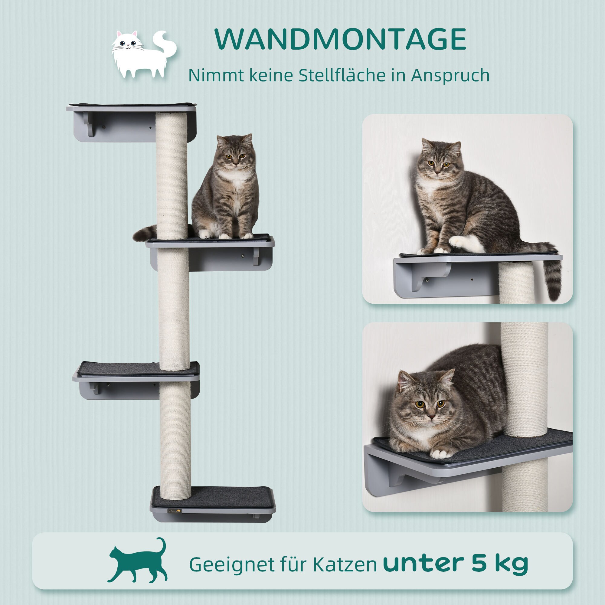 PawHut Katzenkratzbaum mit Unterlage grau 66L x 28B x 137H cm