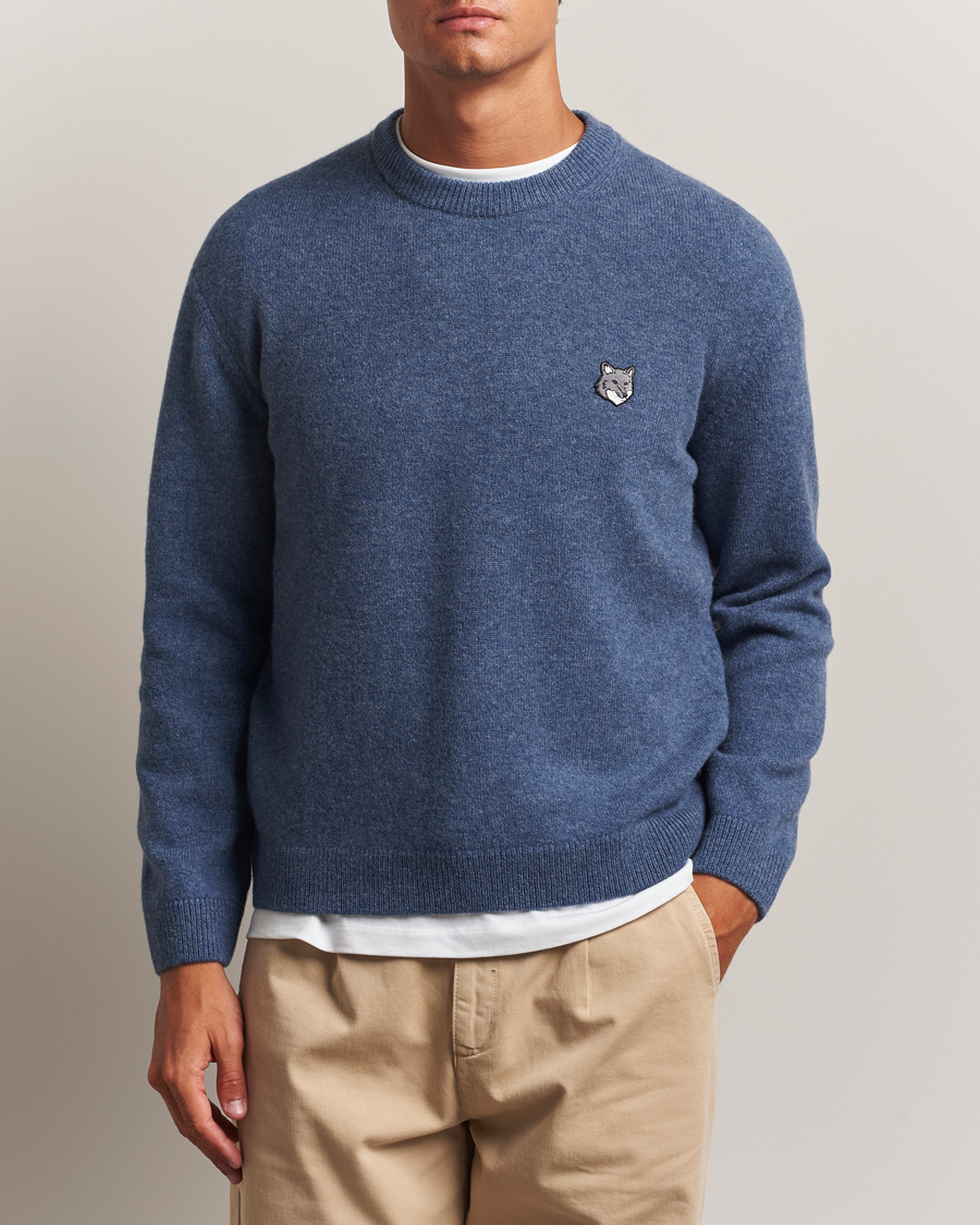 Maison Kitsuné Grey Fox Head Lambswool Sweater Powder Blue