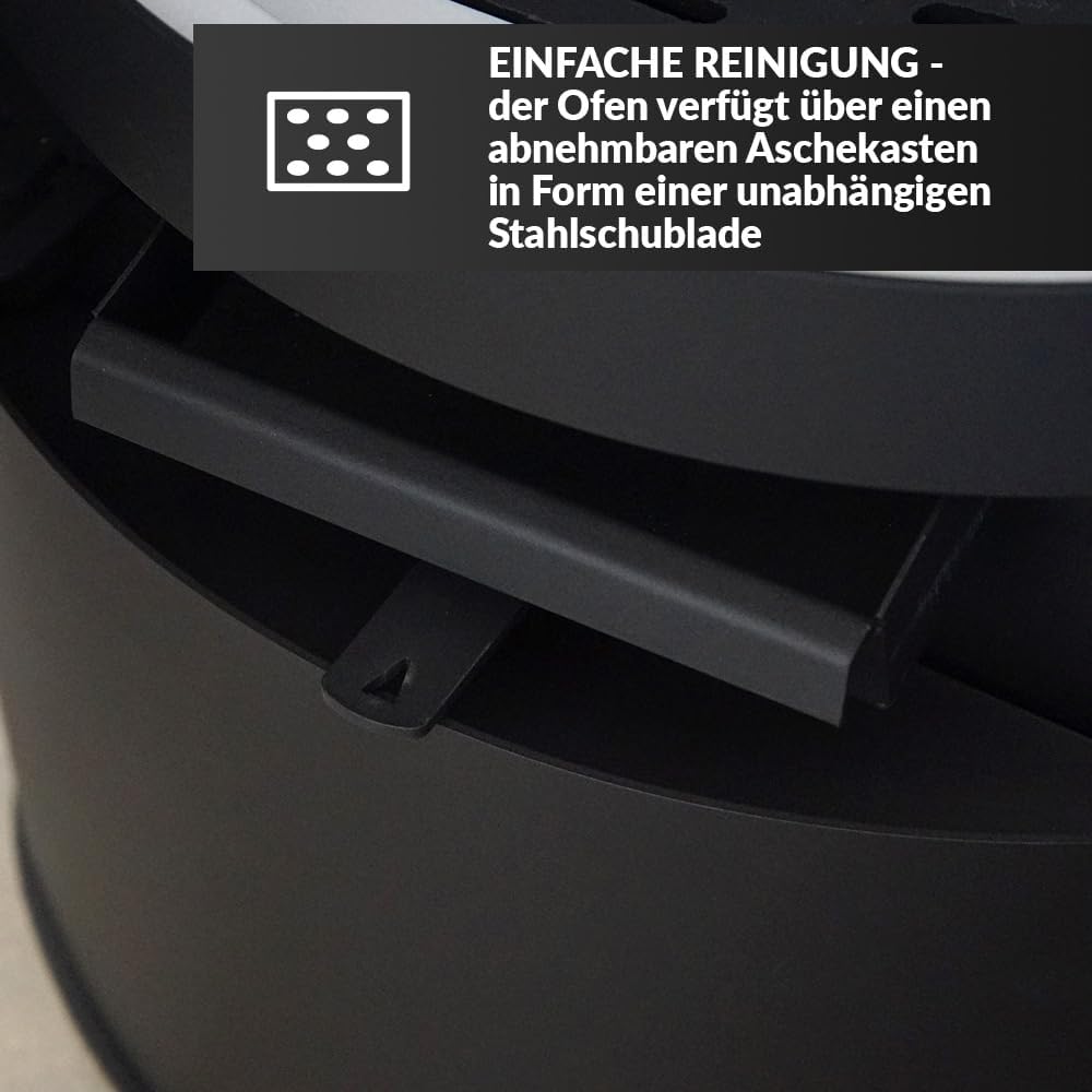 KRATKI Kaminofen aus Stahl Rollo bereit Satz Ø 150 7 kW mit Raumluftunabhängig, Blass Verkleidung, freistehend, BImSchV 2, Staubauslass, 150 mm, EEK A Kaminofen HKI