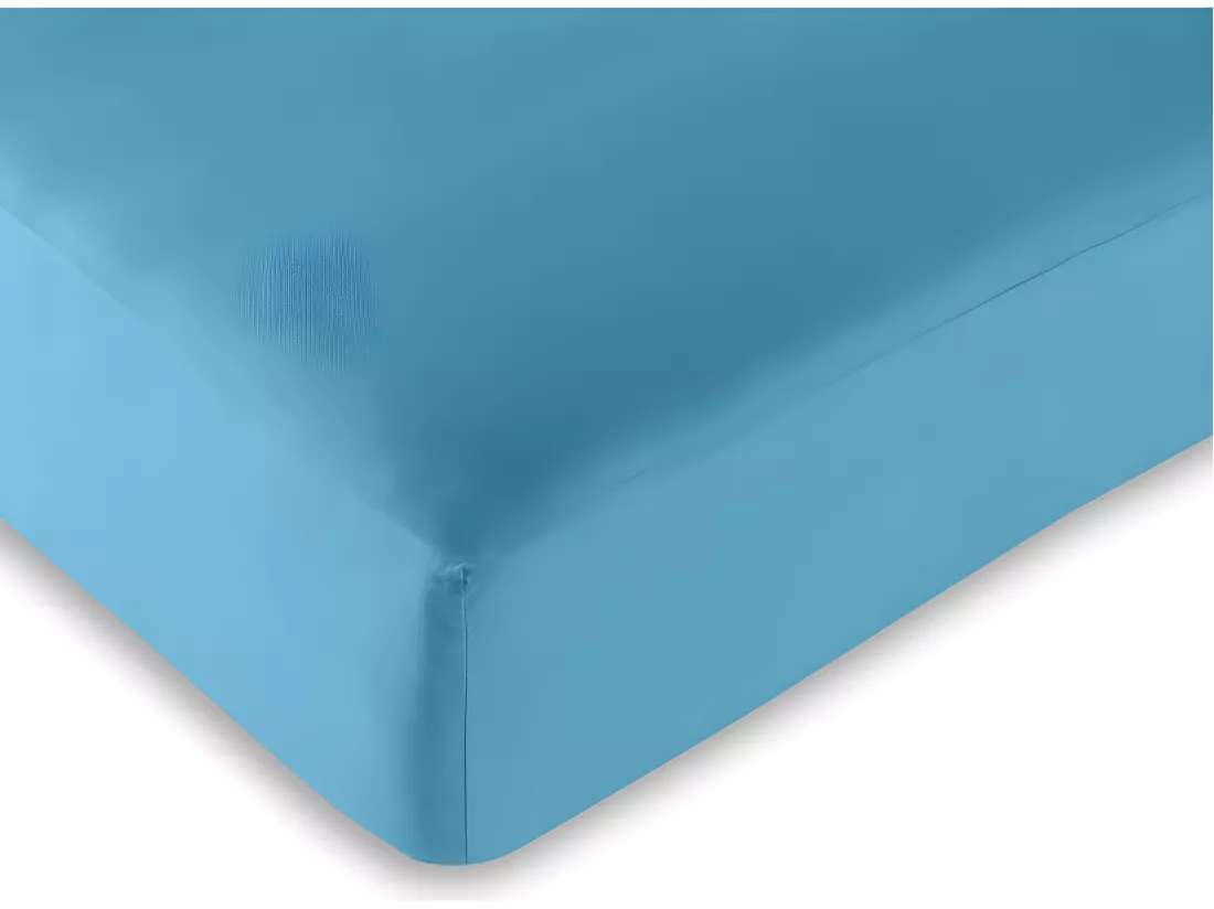 Drap Housse Turquoise 180 X 200 Cm / 100% Coton / 57 Fils/cm² 