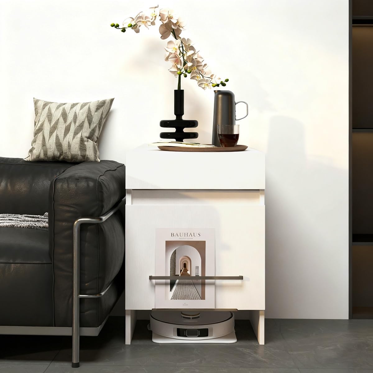 Versteckter Schrank Für Saugroboter, Aufbewahrungsschrank Staubsaugroboter Station Mit Tür, Einfacher Wasserwechsel Für Wohnzimmer/Schlafzimmer/Küche(Black)