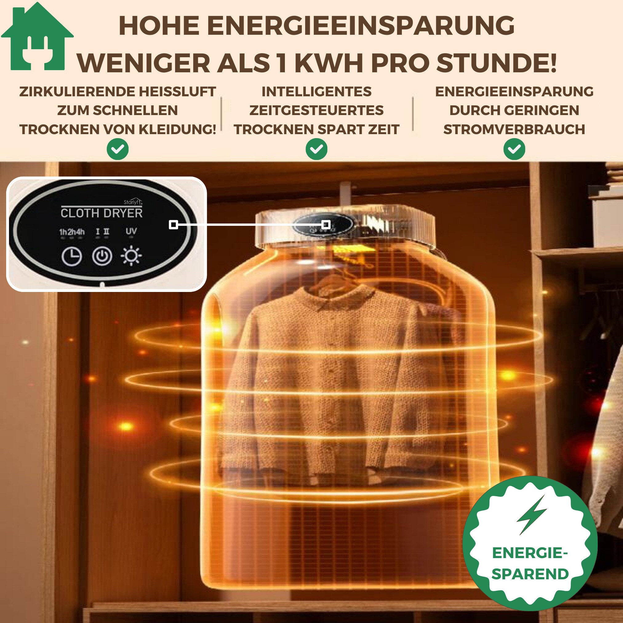 Starlyf® Elektrischer Wäschetrockner, klein und schmal zum Anhängen Cloth Dryer Set