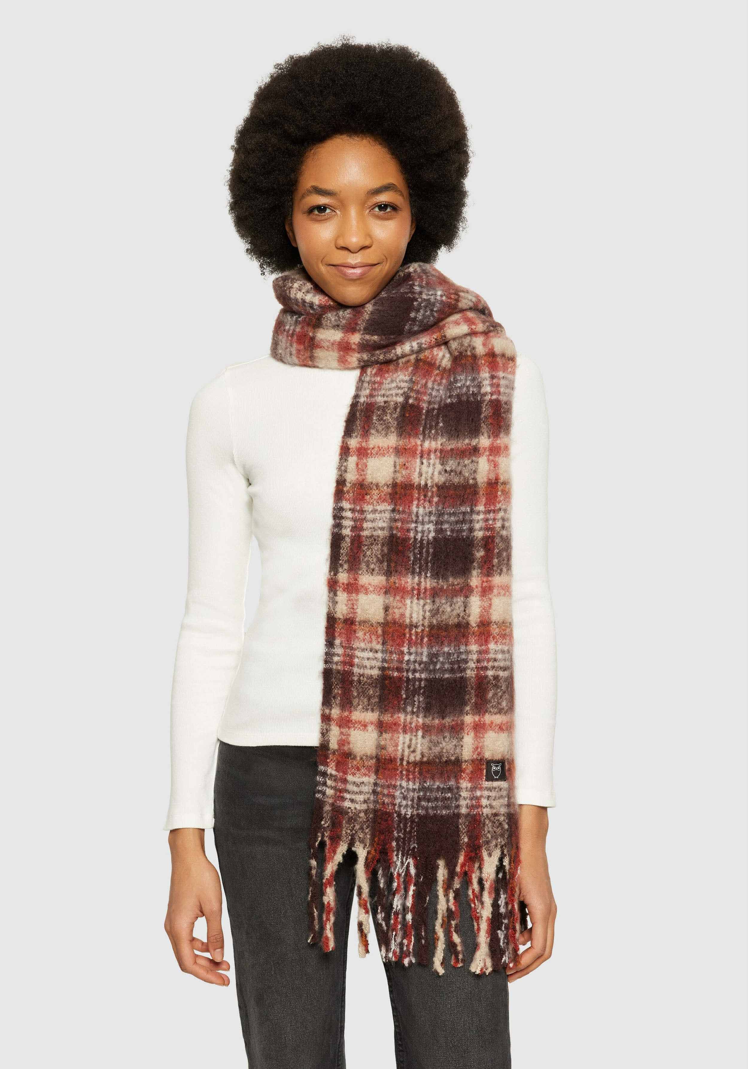 Knowledge Cotton Apparel Schal Checked Scarf Brown Check