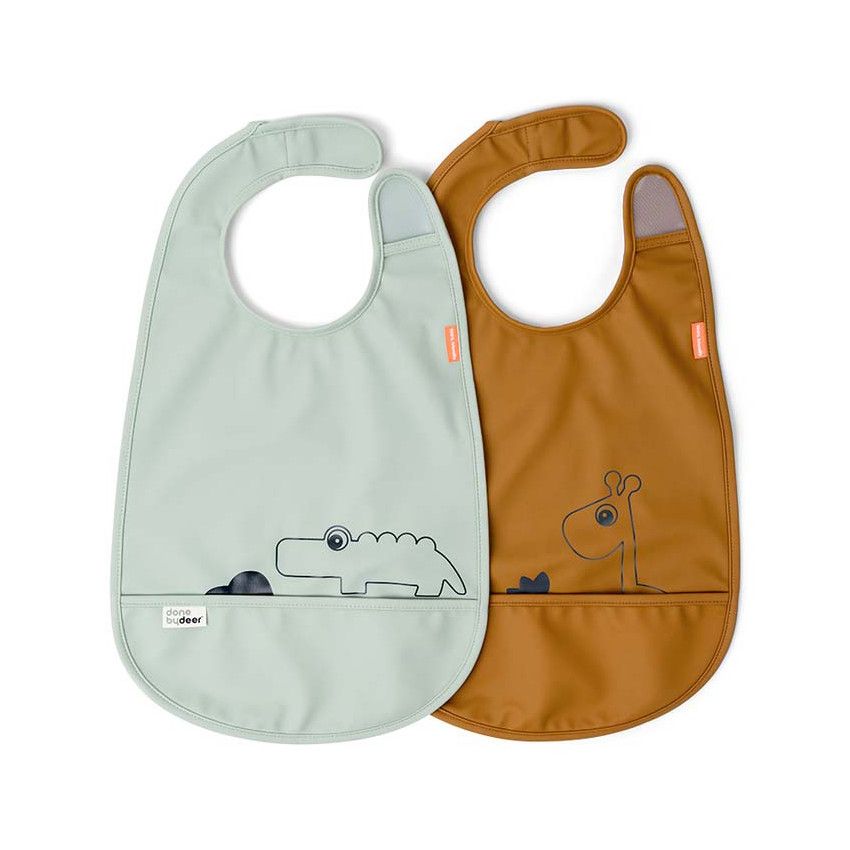 Lot de 2 bavoirs velcro - Deer Friends - Moutarde/Vert - Ecru