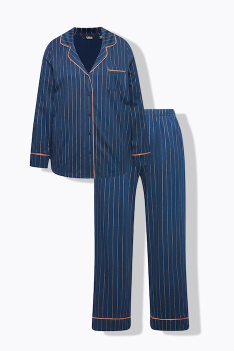 Pyjama, Streifen, Glitzer-Piping, Reverskragen, Langarm