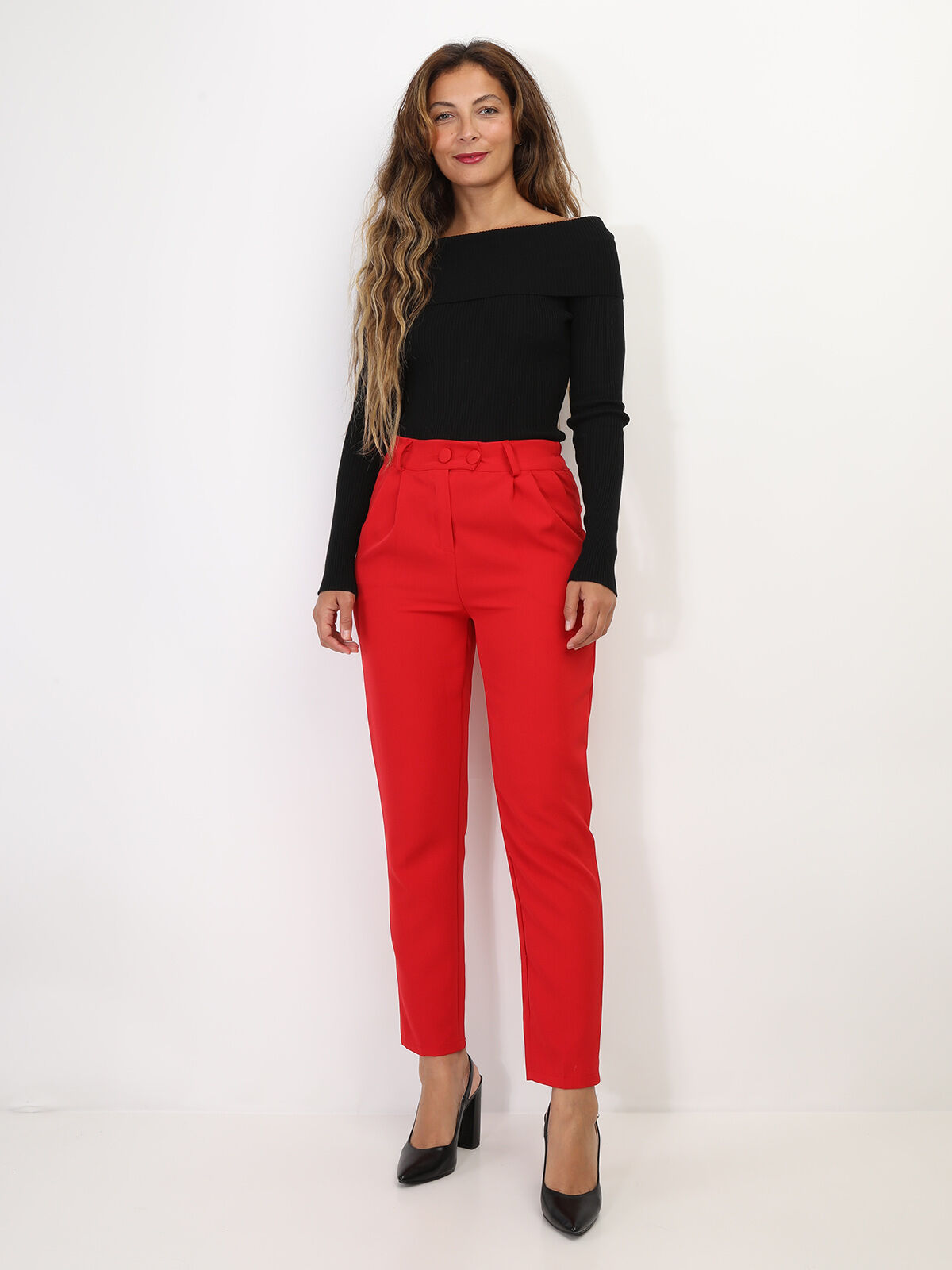 Ensemble tailleur droit- Rouge