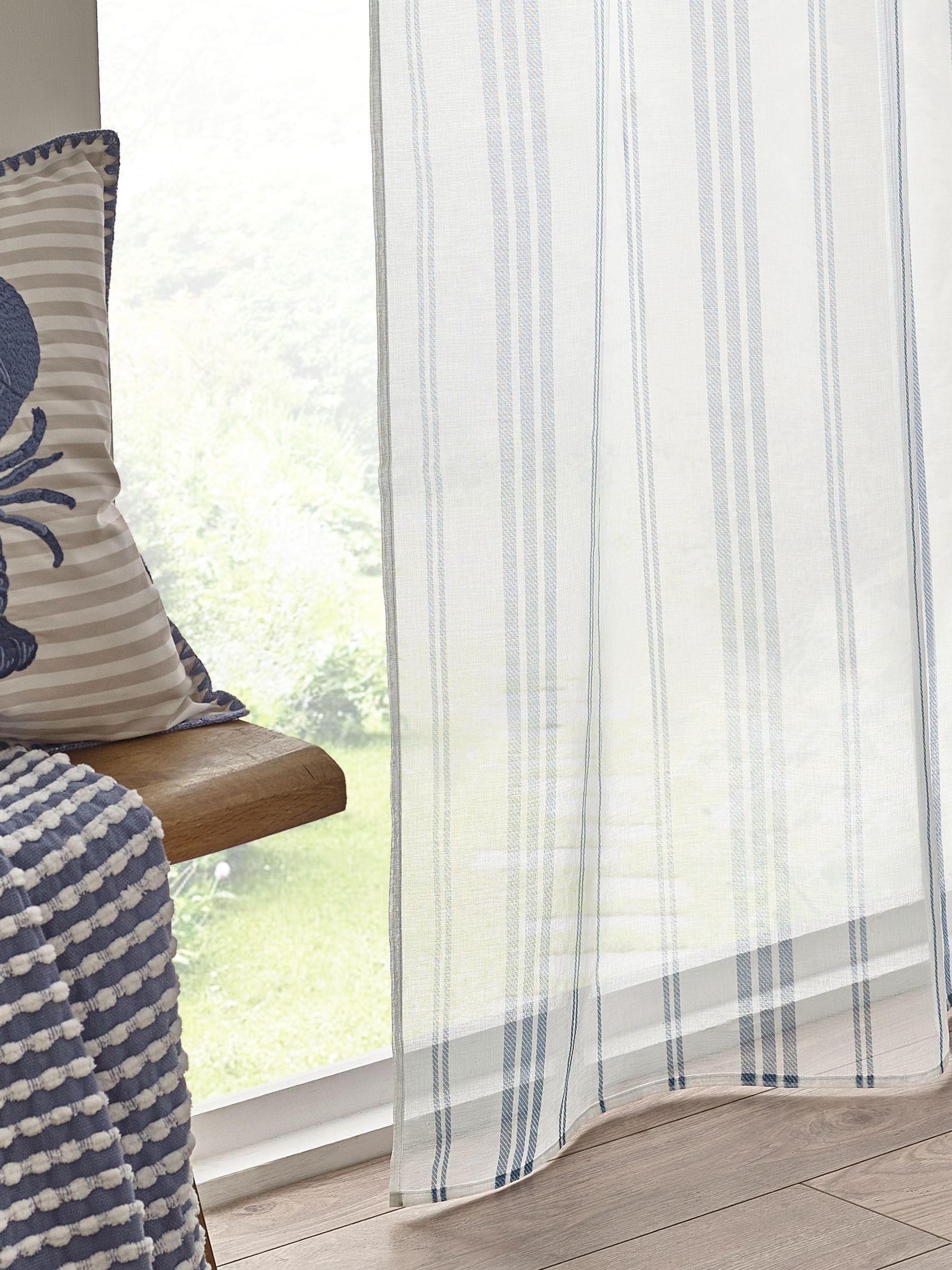 Catherine Lansfield Harbour Stripe Slot Top Voile Curtain