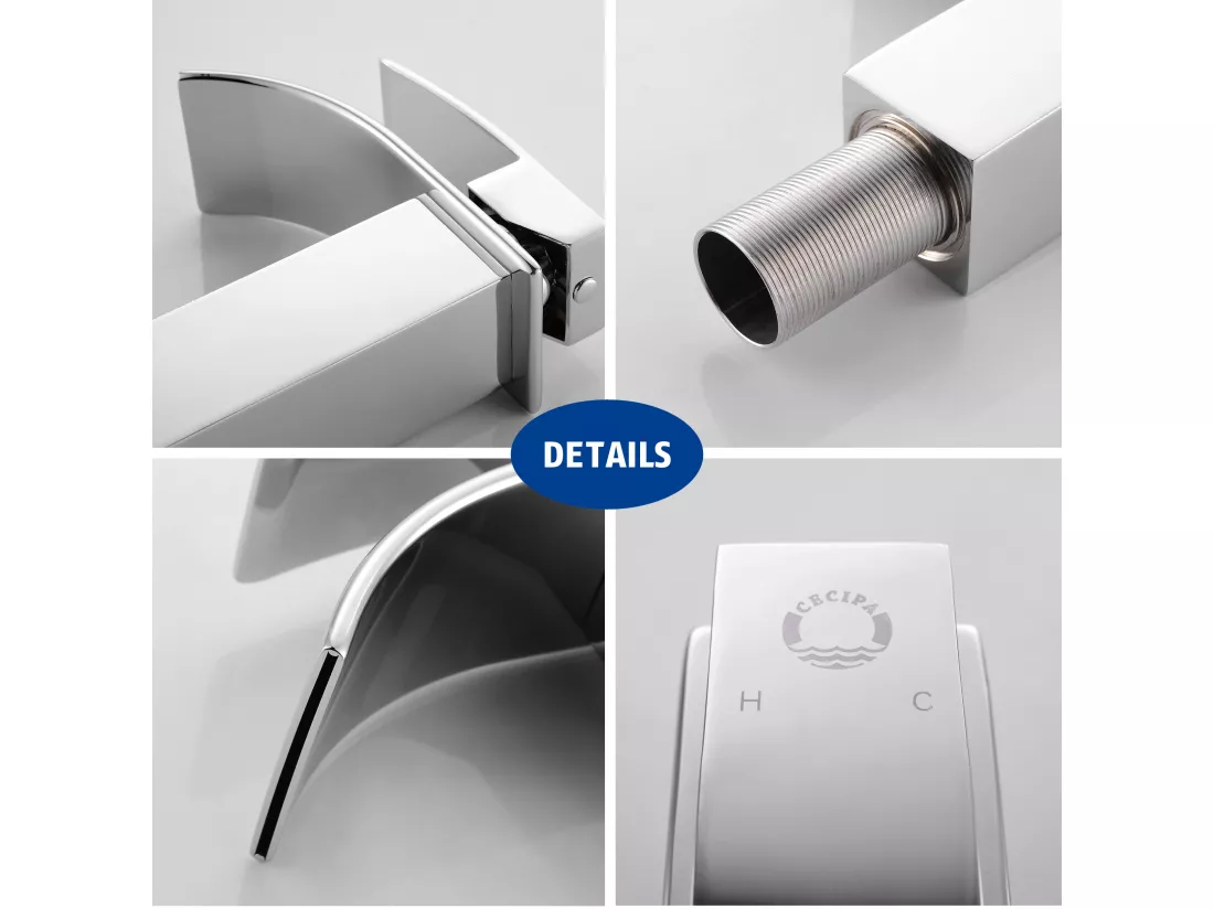Cecipa max Robinet de Lavabo de Salle de Bain Cascade, Mitigeur de Lavabo à Poignée Unique, Eau Chaude et Froide, Chromé!,EU Modèle