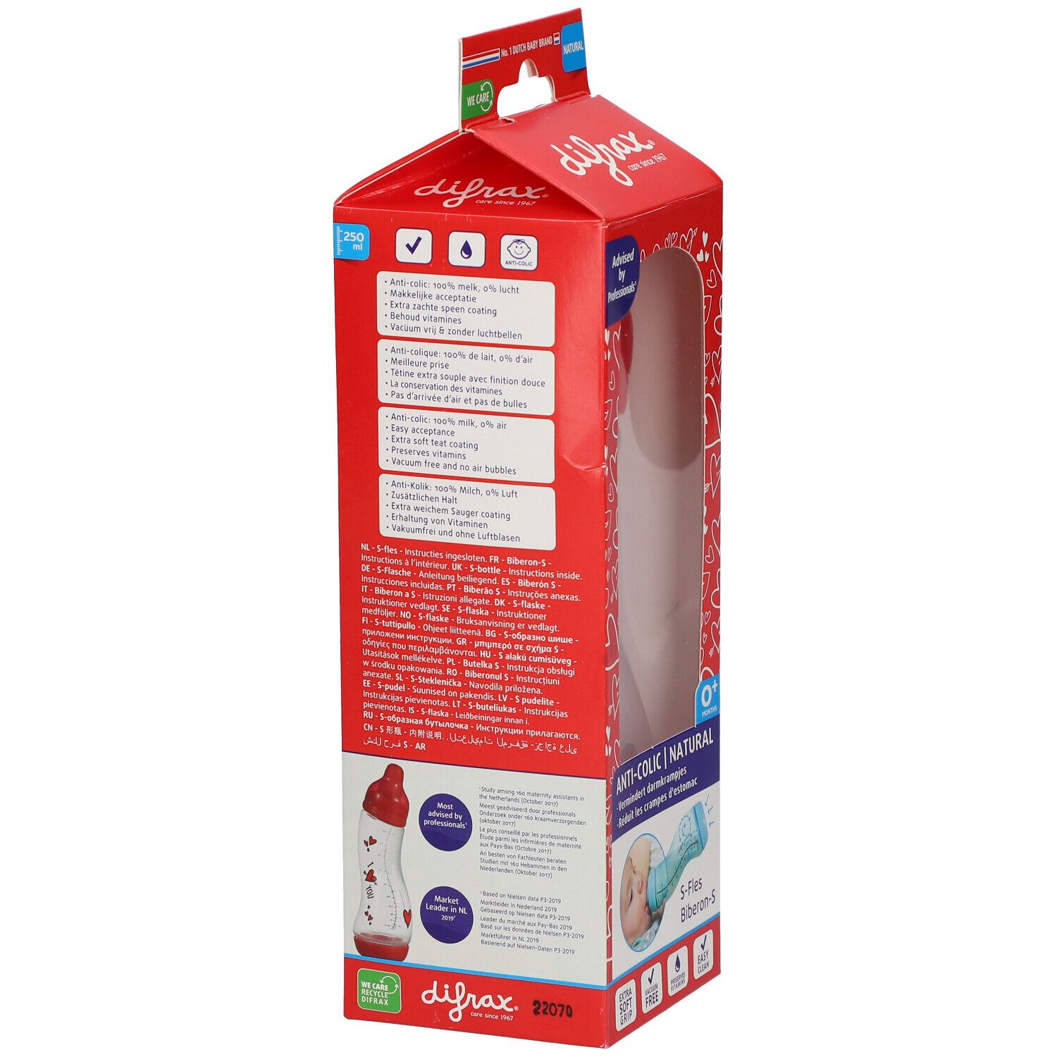difrax® Anti-Kolik Babyflasche S Natural - I Love You 250 ml