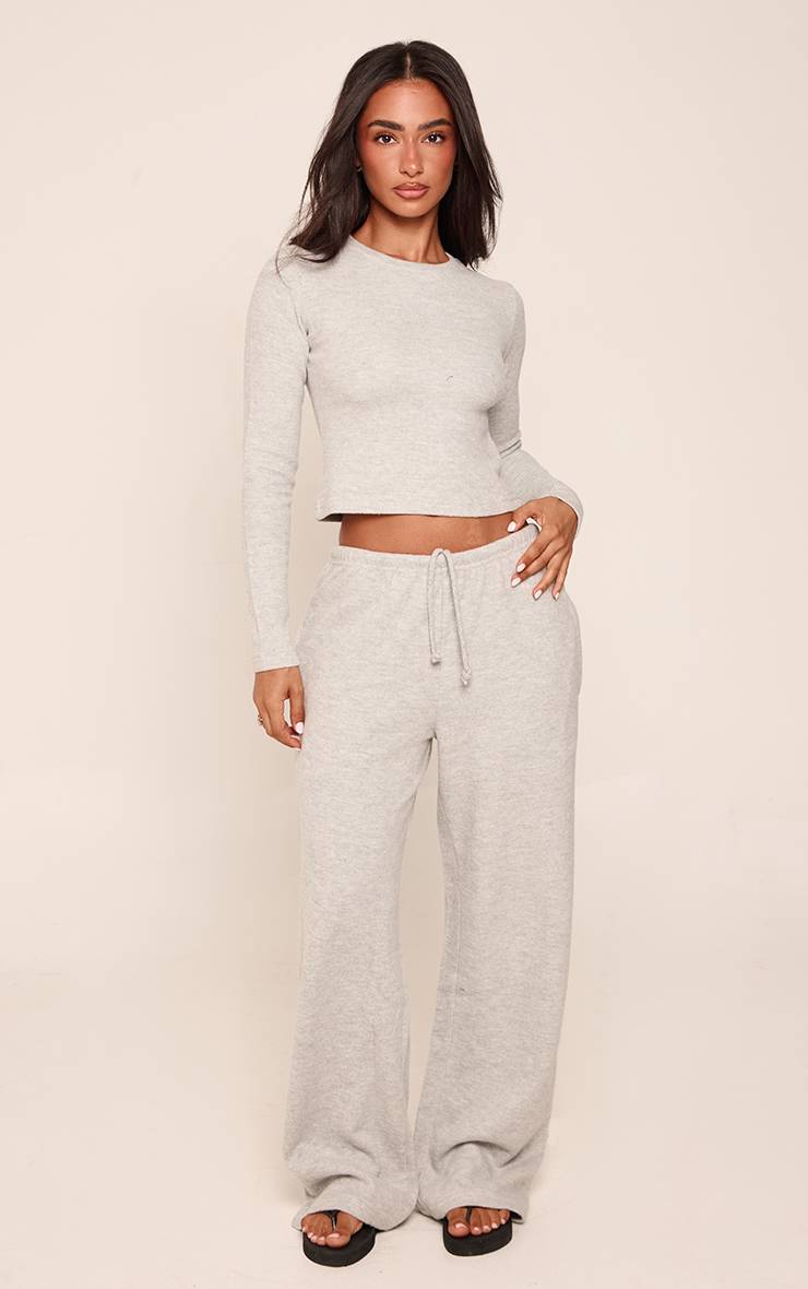 Gris Chiné Haut Petite À Manches Longues Ajusté Super Doux