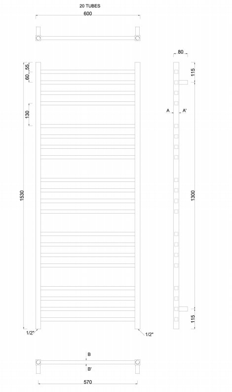 Sapho Metro radiator chroom 60x153cm 497W