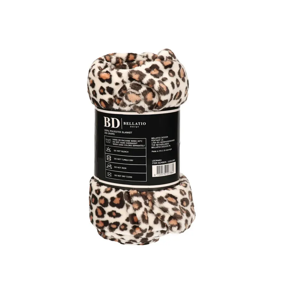Bellatio design Plaid fleece deken - luipaard print - 120 x 160cm
