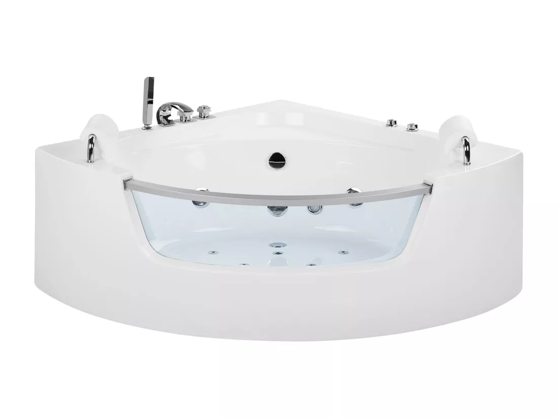 Baignoire d'angle blanche 201 x 150 cm avec LED MANGLE