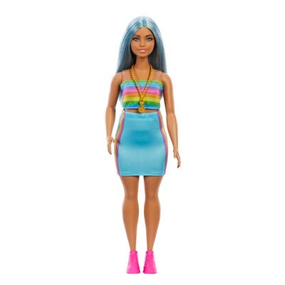 Barbie Fashionista Dukke med Blå Hår & Regnbue Sett