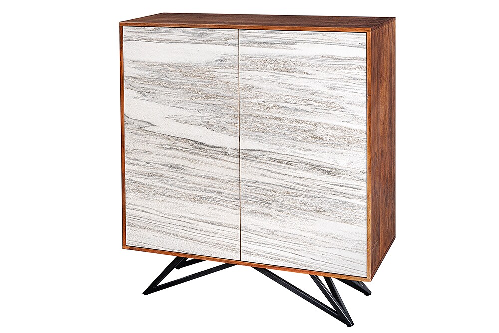 riess-ambiente Highboard MOUNTAIN SOUL - 120cm echter Naturstein weiß Akazie Schrank Marmor-Design Massivholz