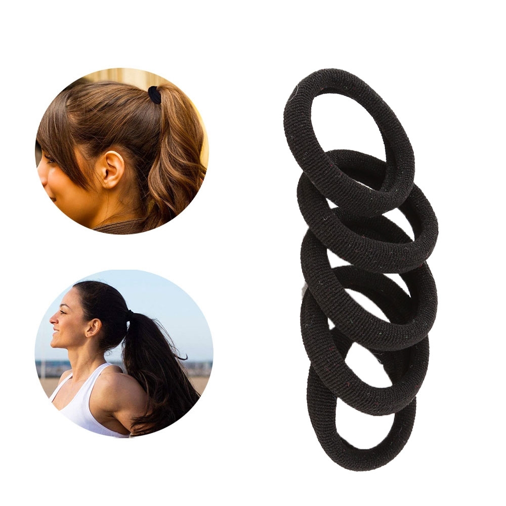 (100er Set) Ø3cm Elastische Haargummis Haarband ohne Metall - Schwarz