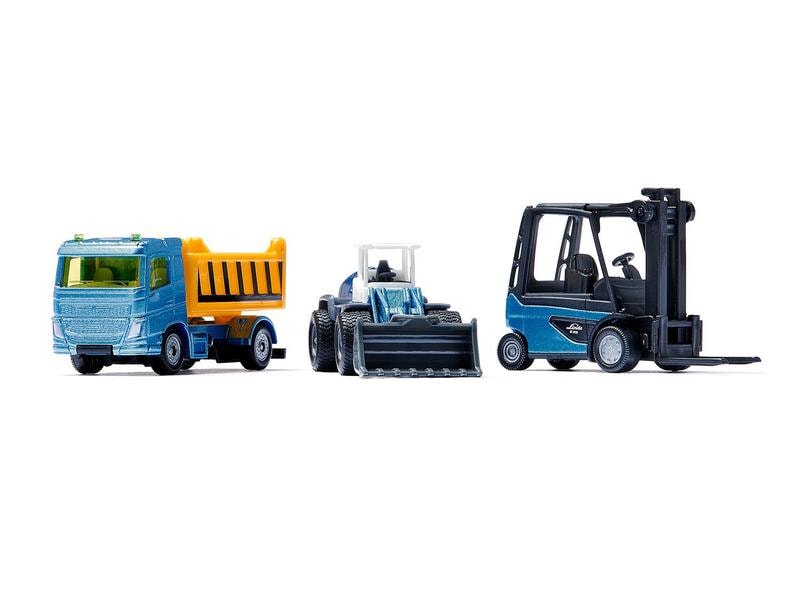 Siku Baustellen-Set 3 Fahrzeuge Siku Super Geschenkset mit Radlader, Muldenkipper und Gabelstapler