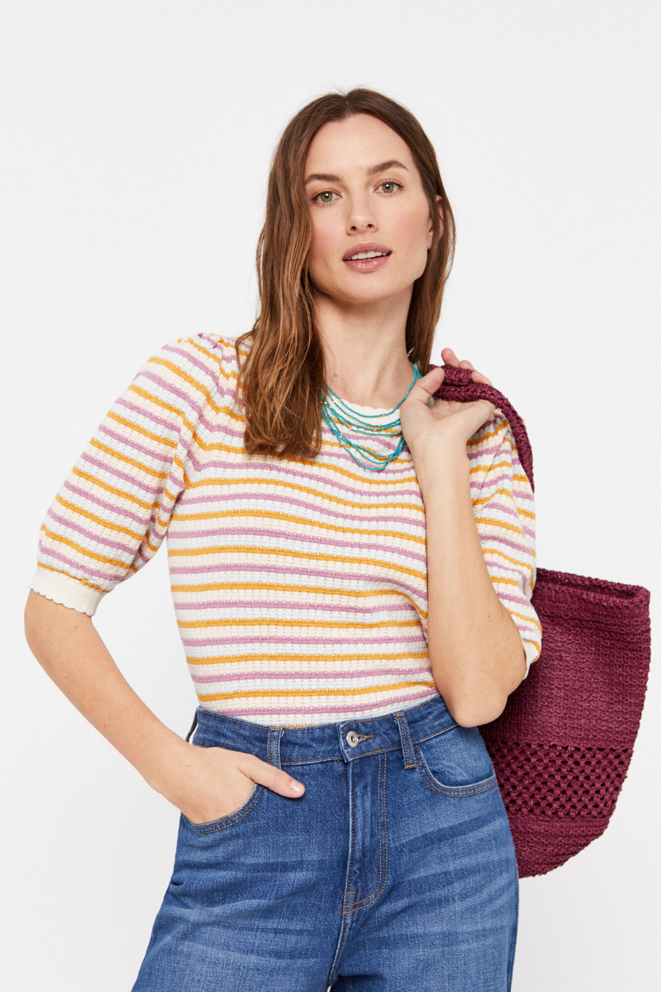Malha jacquard - Azul