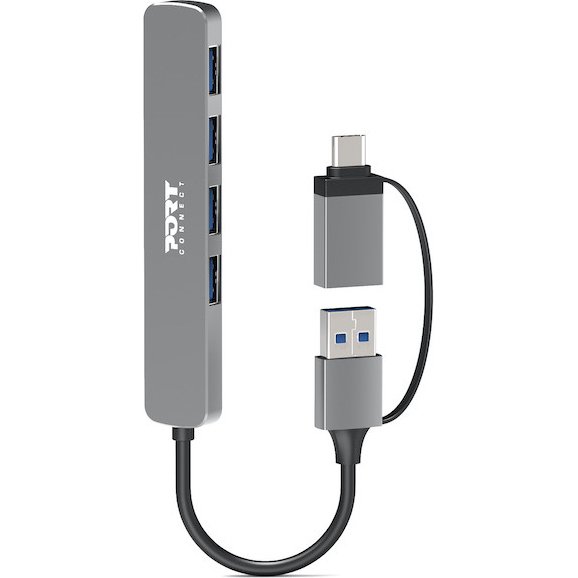 Port Designs 900161 hub & concentrateur USB 2.0 Type-A 5000 Mbit/s Argent