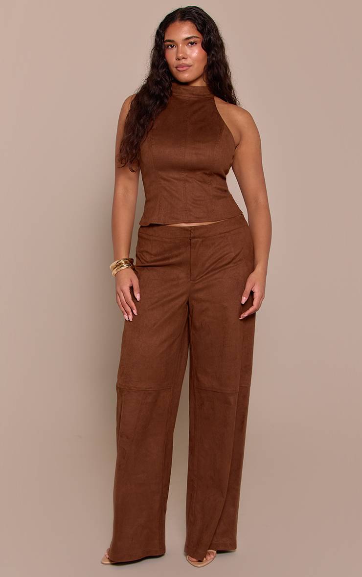 Marron Pantalon Large Shape En Synthétique Avec Couture Frontale