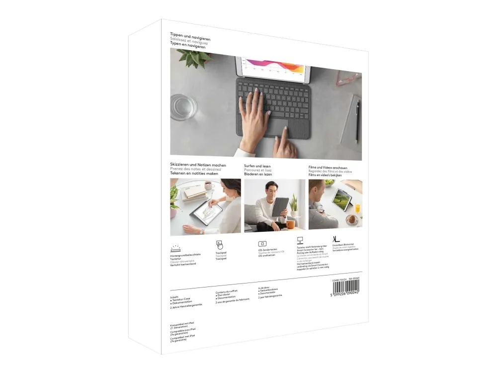 Logitech® | Combo Touch - Tastatur og folio-kasse - med trackpad - bagbelyst - Apple Smart connector - QWERTY - Pan Nordic - grafit - for Apple 10.2-inch iPad (7. generation, 8. generation, 9. generation)