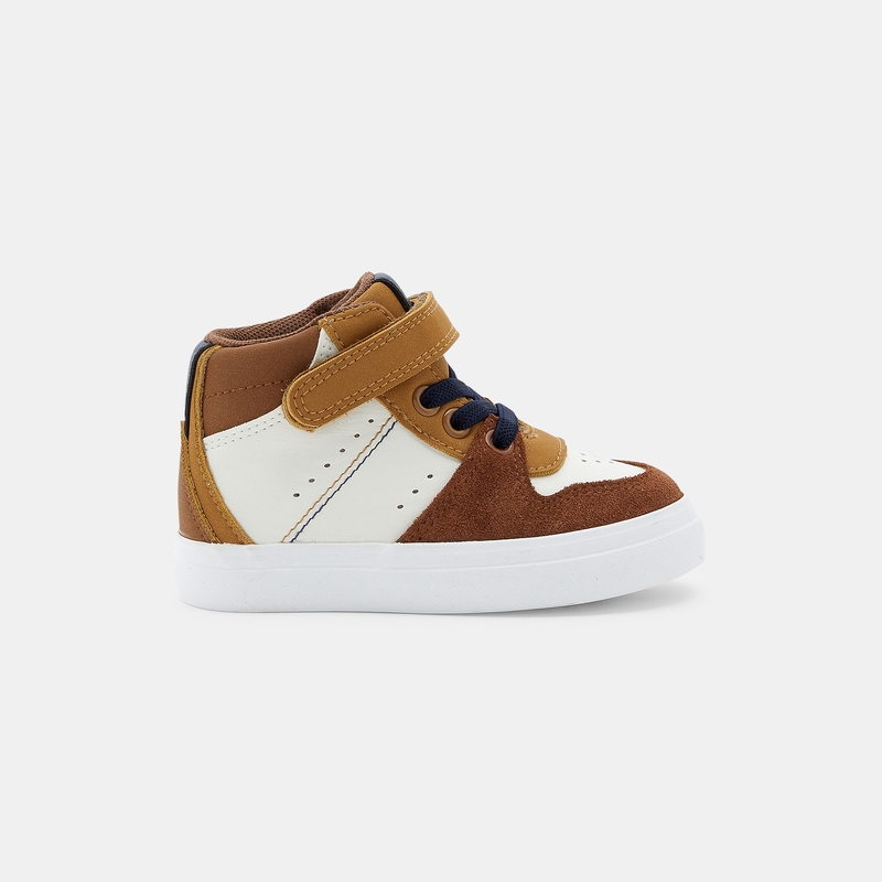 Basket montante lacets élastiques et scratch beige bébé garçon